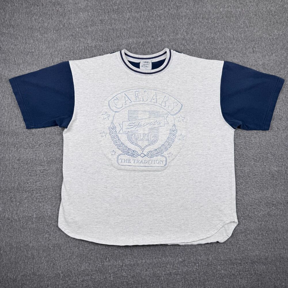 Vintage‎ Caesars Sports Club T-Shirt Men's Large Gray Gambling Bet Sports Flock